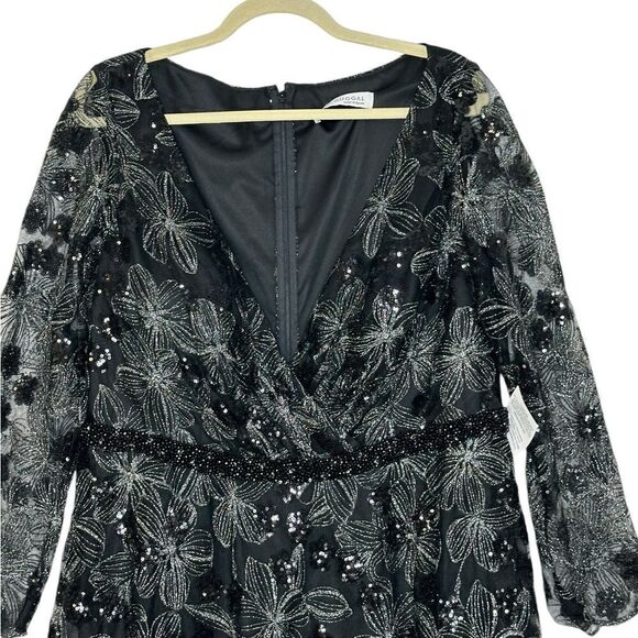 Mac Duggal 67541 Black Floral Sequin Long Sleeve Cocktail Dress| Size 16W - Picture 10 of 12